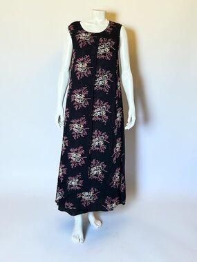 Vintage April Cornell Black Floral Layered Sleeveless Midi Dress Size Small Fall